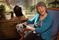 Linda with dog Gracie and old cat Molly - photo by John Fletcher