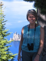 Linda at Crater Lake 7-10 - photo by Jim Stokoe